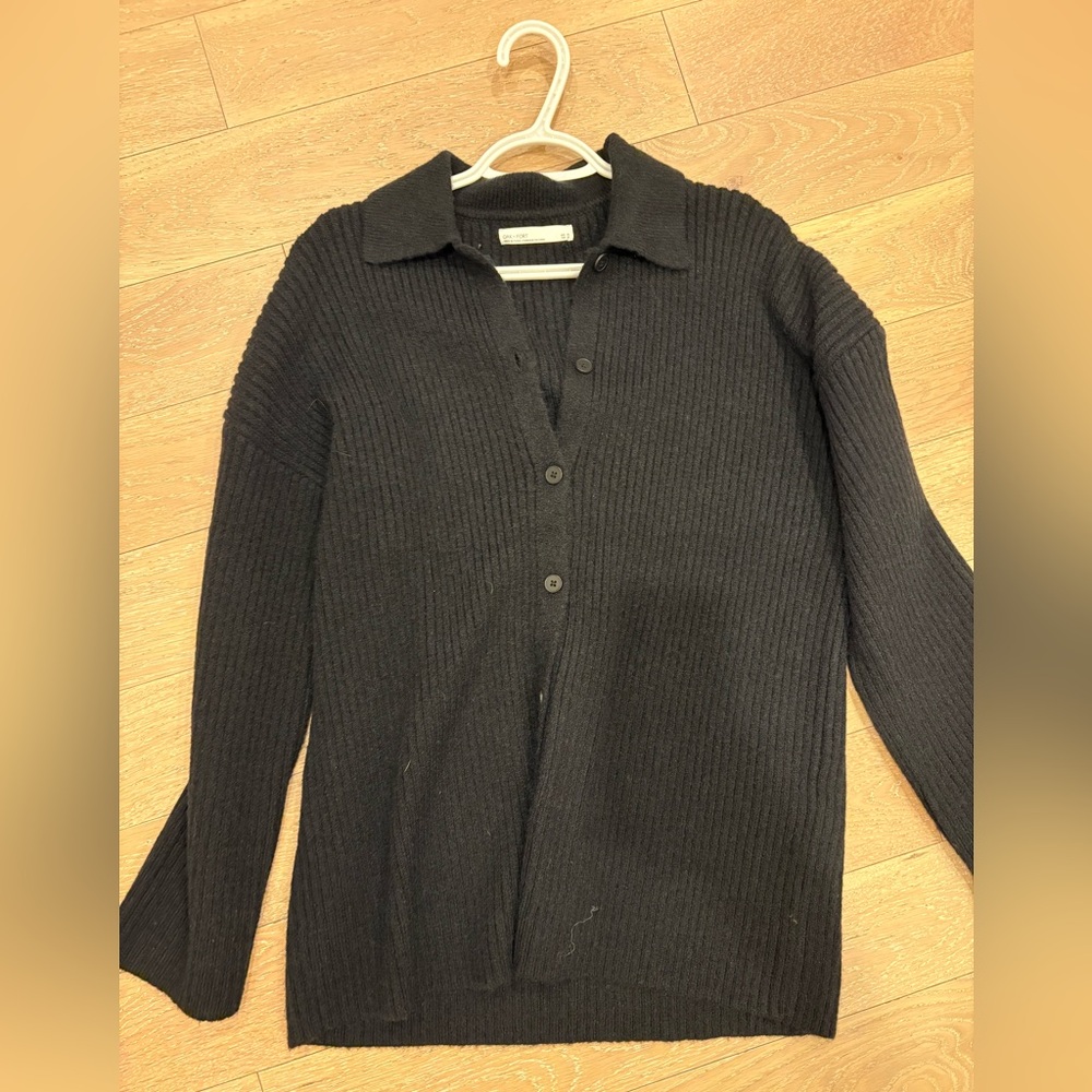 OAK + FORT Black Ribbed Button-Down Sweater Cardigan